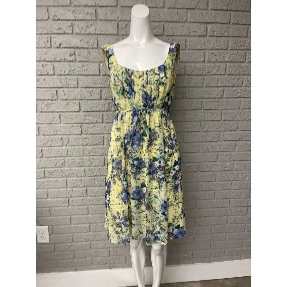 Emma & Michele Yellow Floral Sleeveless Empire Waist Dress Size 6